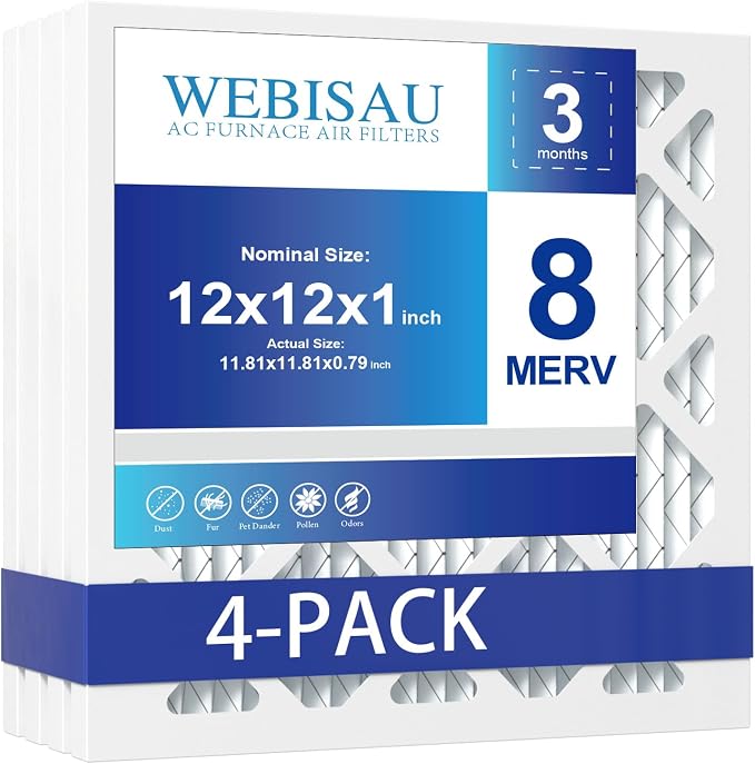 12x12x1 Air Filter MERV 8 MPR 600 4Pack Furnace Filters Pleated HVAC AC Furnace by WEBISAU