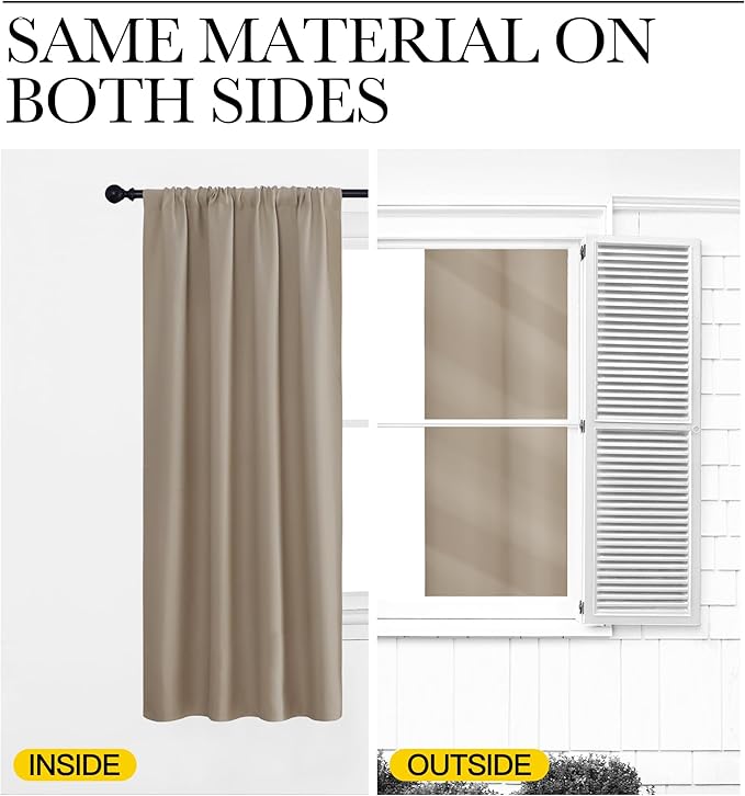 NICETOWN Window Curtains for Bedroom, Taupe, 2 Panels, W42 x L48 -Inch, Home Decoration Thermal Insulated Rod Pocket Blackout Blinds & Drapes for Small Windows