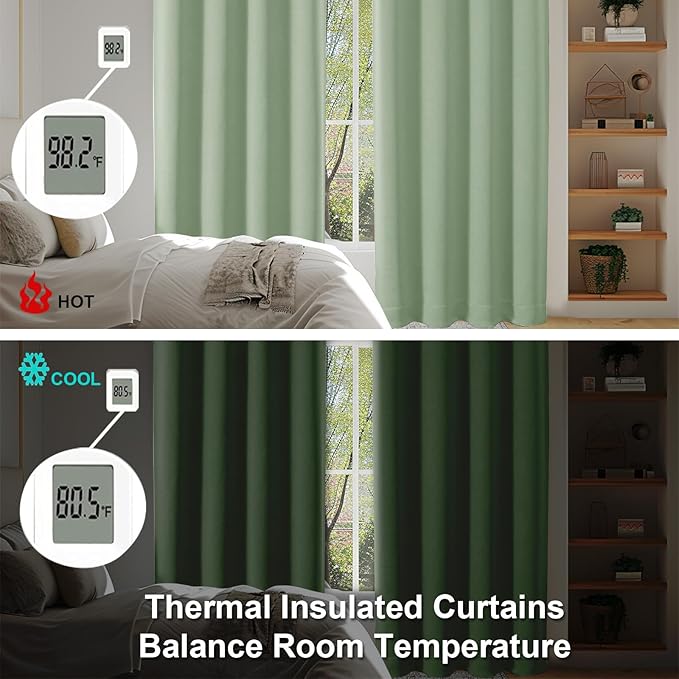 Simplebrand Ava Light Green Short 36 Inches Blackout Curtain 2 Panels Set, Half Window Rod Pocket Privacy Curtain Tiers for Kitchen, Curtains Blackout for Bathroom Shades, W40 x L36 Inch, Light Green