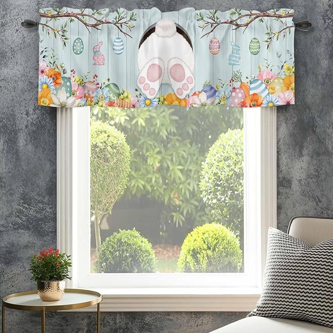 Easter Bunny Curtain Valances for Windows, Kitchen Valance Window Treatment - Image 4