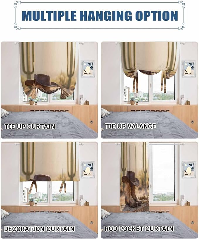 Tie Up Curtains for Windows, Cowboy Western Adjustable Balloon Nature Linen - Image 5
