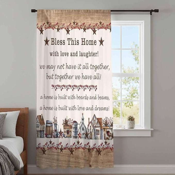Farmhouse Sheer Curtains 84 Inch Length Country Star Barn Berry Brown Wood - Image 4