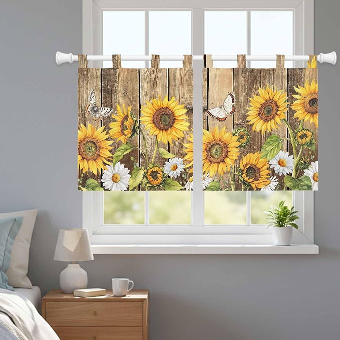 Farmhouse Sunflowers Kitchen Curtains 36 Inch Length, Small Window Curtains Tab - Image 9