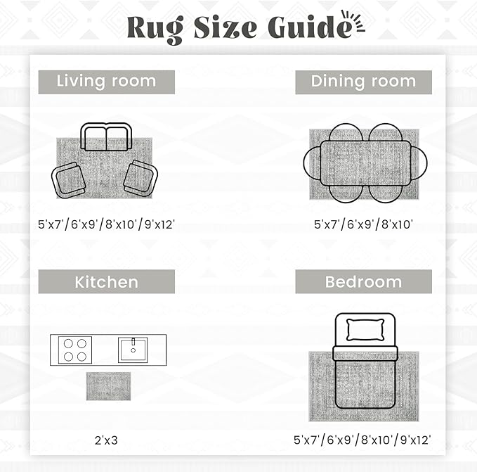 6x9 Area Rugs for Living Room: Washable Moroccan Geometric Boho Rug Farmhouse Non Slip Stain Resistant Large Rug Low Pile Soft Carpet for Bedroom Dining Room Home Office Children Room (Grey,6'x9')