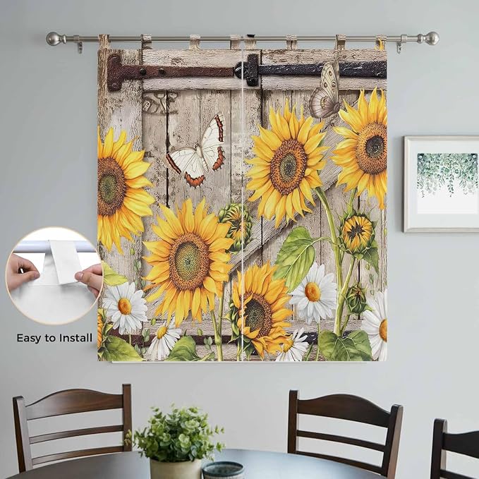 Farmhouse Sunflowers Living Room Curtains 84 Inch Length, Window Curtains Tab - Image 4