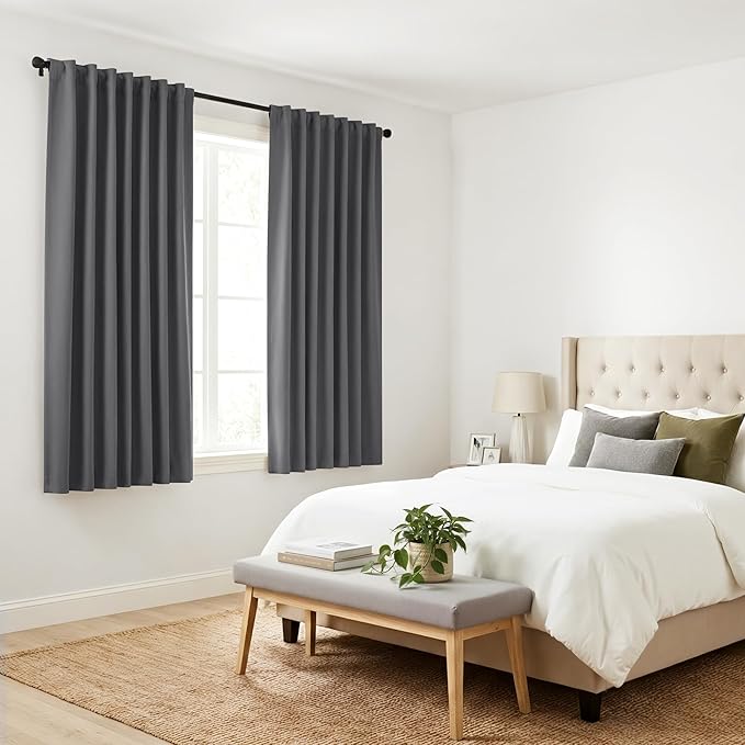 PONY DANCE Short Length Curtains for Kitchen, Solid Window Curtain Tiers for Bathroom Energy Saving Privacy Shade for RV Camper (2 Panels, Grey, 34x45 Inch)