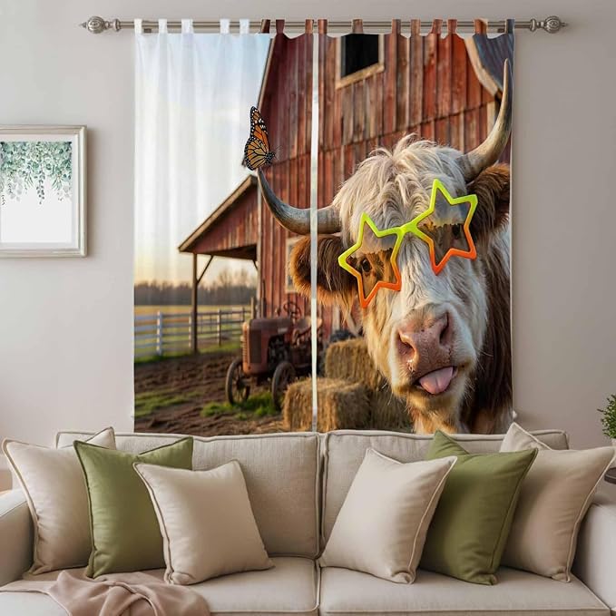 Farm Yaks Living Room Curtains 96 Inch Length, Window Curtains Tab Top - Image 3