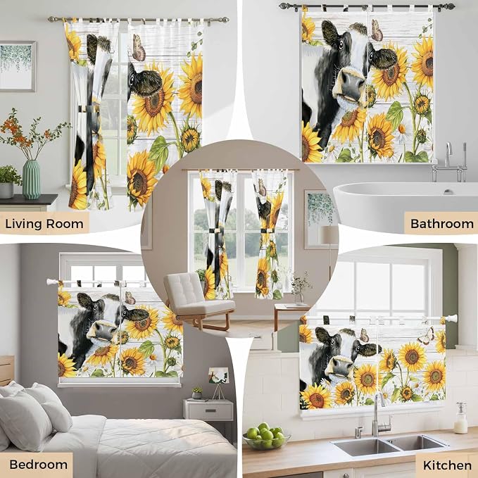 Retro Farmhouse Floral Bathroom Curtains 63 Inch Length, Window Curtains Tab Top - Image 7