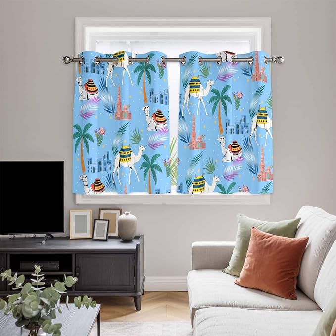 2 Panel Kitchen Cafe Curtains, Desert Landscape Sunlight Filtering Nature Air - Image 5