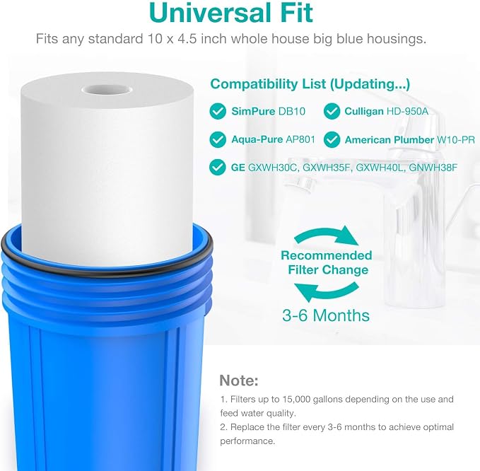 SimPure Sediment Water Filters, 5 Micron 10" x 4.5" Whole House Water Filter - Image 6