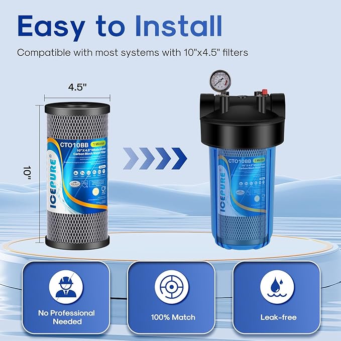 ICEPURE 10"X4.5", 1 Microns Whole House Sediment Activated Carbon Water Filter - Image 6