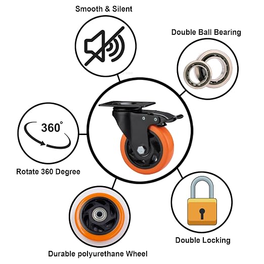4" Caster Wheels, Casters Set of 8 Heavy Duty - Image 4