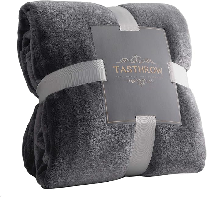 TASTHROW Large Flannel Fleece Throw Blanket, 90×90 Inch - Cozy Lightweight Thick Blanket - All Seasons Suitable for Women, Men and Kids (Grey)