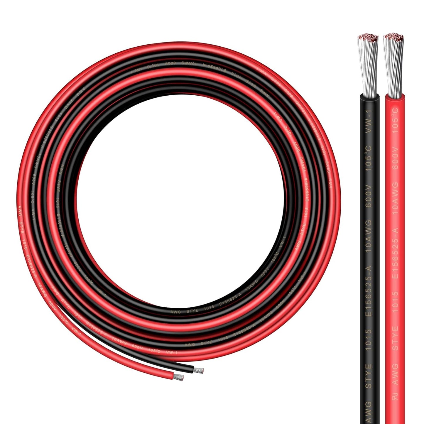 10 Gauge Wire - iGreely 100 FT Red & 100 FT Black 10 Gauge Tinned Copper Electrical Wire Cable for Solar Panel Car Audio Automotive Trailer Marine Harness Wiring 10AWG 100Ft