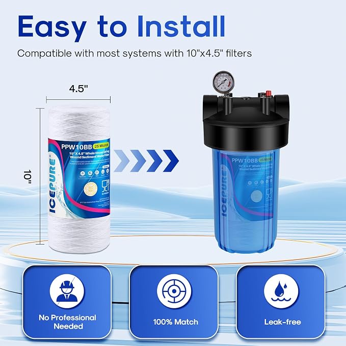 ICEPURE 25 Micron 10”x4.5'' Whole House Sediment String Wound Water Filter - Image 2