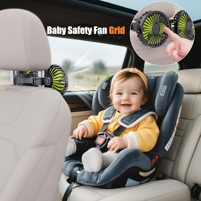 Hayousui USB Car Cooling Fans for Backseat: Dual Head Car Fan for Kids 3 Speeds - Image 9