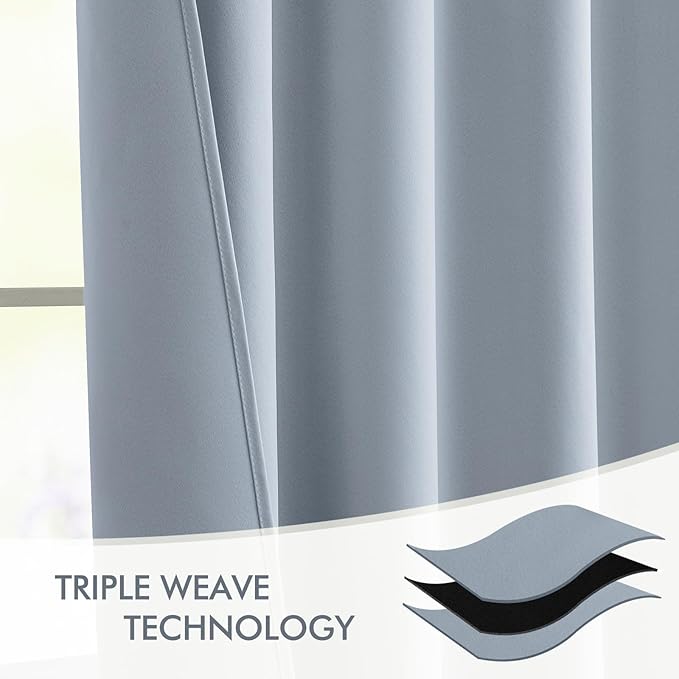 MIULEE Light Blue Back Tab Blackout Curtain 96 Inch Long 2 Panels Set for Bedroom, Rod Pocket/Pinch Pleat Thermal Insulated Living Room Darkening Pleated Light Blocking Floor to Ceiling Drape