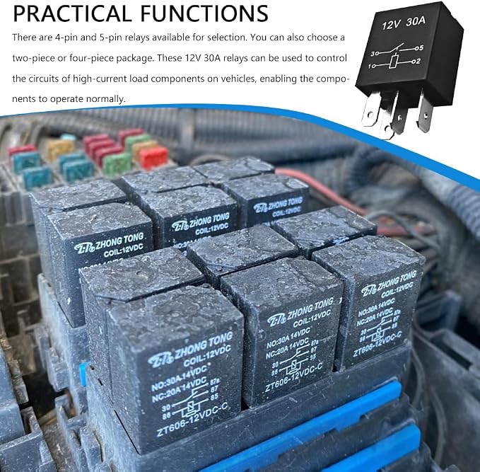 4-Pack 4 Pin 12V 30A Multi-Purpose Automotive Relay, Heavy Duty Stable Relay - Image 5