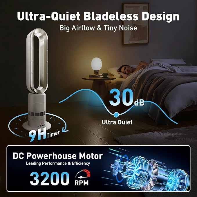 Xcity TP18Pro Bladeless Tower Fan, 2-in-1 Heater & Cooling Fan, 10 Cooling + 3 - Image 6