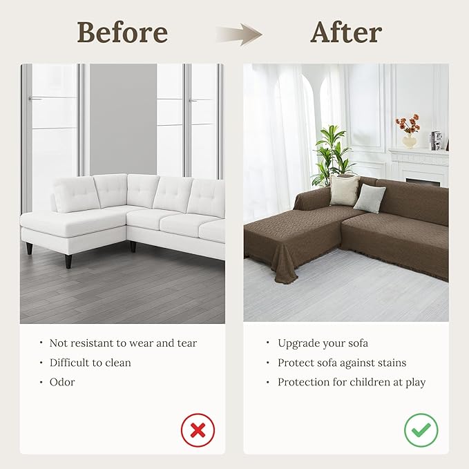HOMERILLA Sectional Couch Covers for Sectional Sofa L Shaped Sofa Cover Blanket 2 Pieces L Shape Furniture Protector for Pets Dogs(Taupe, Large)
