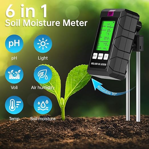 Soil Test Kit, 6-in-1 Soil Moisture Meter, pH Meter, Fertility Tester, Digital - Image 2