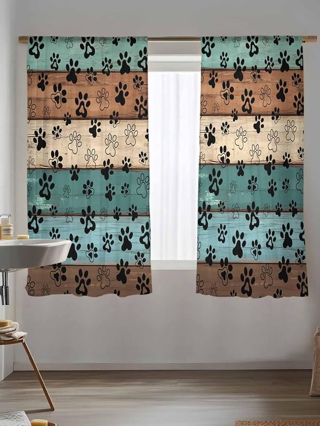 Sheer Curtains 72 Inches Long, Vintage Farmhouse Country Wooden Grain Privacy - Image 5