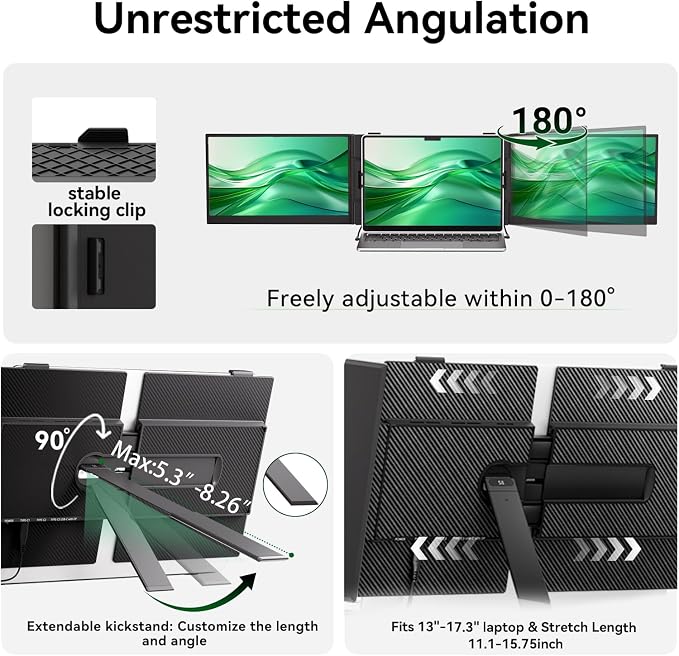 14" Triple Laptop Screen Extender, Ultra-Thin Lightweight FHD 1080P IPS - Image 4