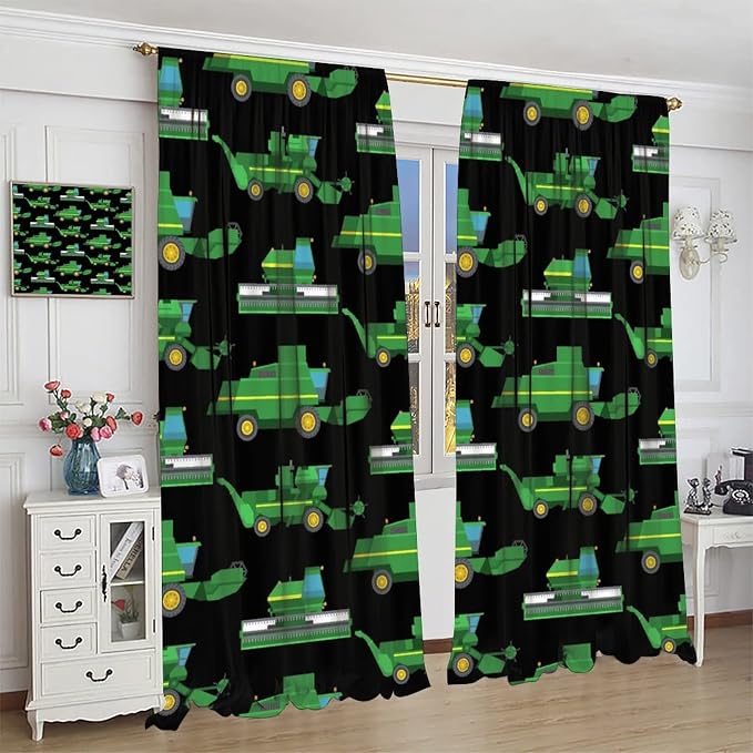 Kids Agriculture Machine Window Curtains, Farm Equipment Tractors Transport - Image 3