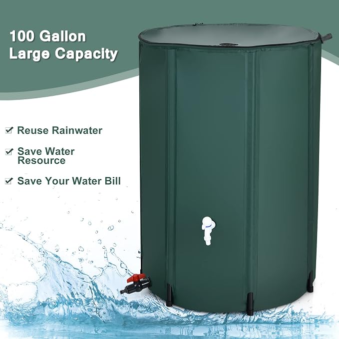 Goplus 100 Gallon Collapsible Rain Barrel, Portable Rain Barrels to Collect - Image 3
