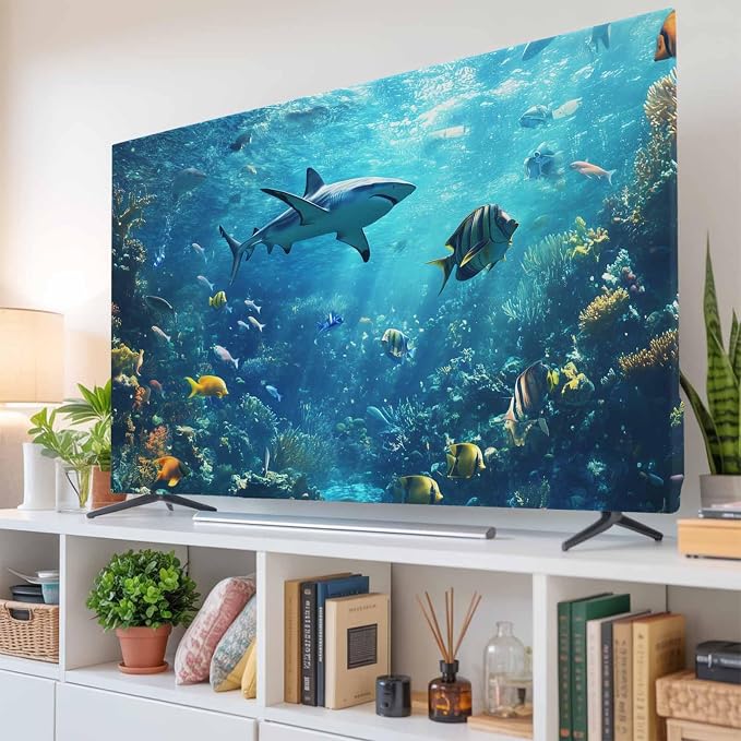 Underwater World Ocean Shark Fish Indoor TV Cover, Elastic TV Screen Protector - Image 6