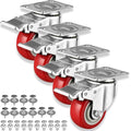 4" Casters Set of 4 Heavy-duty Industrial Caster Wheels, PU Noiseless Wheels by GcFoir