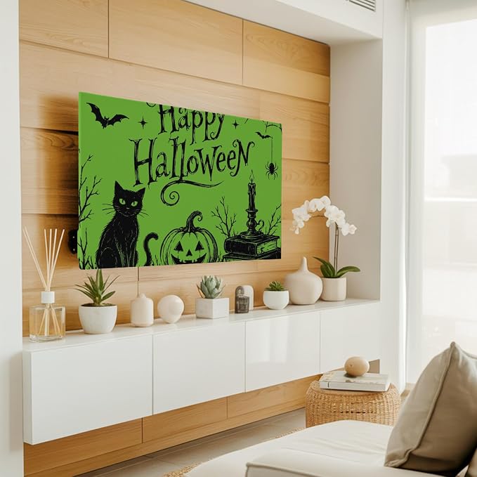 Happy Halloween Black Cat Pumpkin Indoor TV Cover, Elastic TV Screen Protector - Image 3
