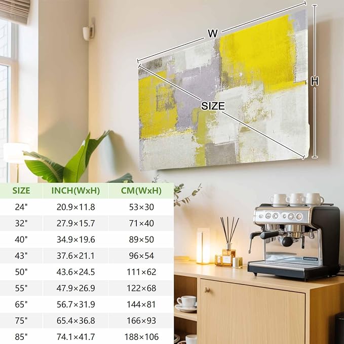 Abstract Yellow Gray Graffiti Indoor TV Cover, Elastic TV Screen Protector - Image 4