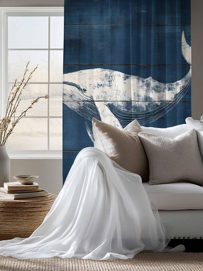 Sheer Curtains 72 Inches Long, Summer Whale Semi Sheer Curtains Light Filtering - Image 4