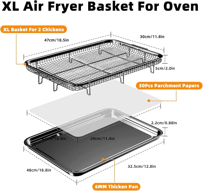 Air Fryer Basket for Oven, Extra Large 18.8" x 12.8" Oven Air Fryer Basket and - Image 3