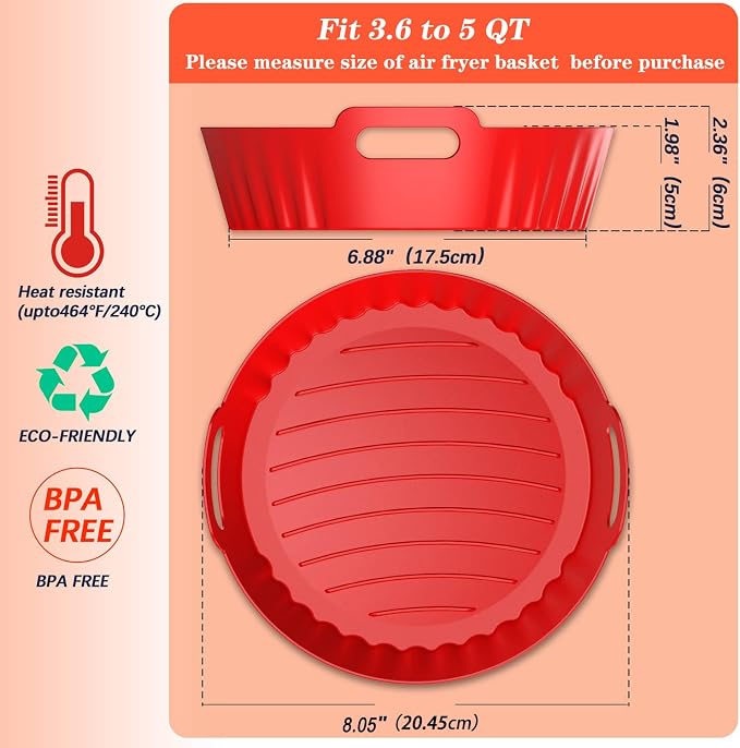 3Pcs Silicone Air Fryer Liners Reusable Round Thickened Airfryer Basket - Image 2