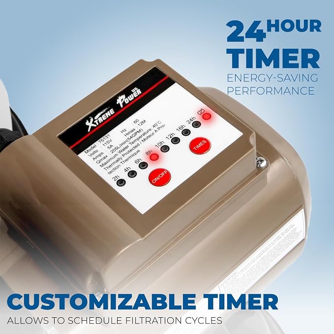 XtremepowerUS 3, 100GPH Swimming Pool 16" Sand Filter 3/4 HP Pool Pump w/ Timer - Image 4