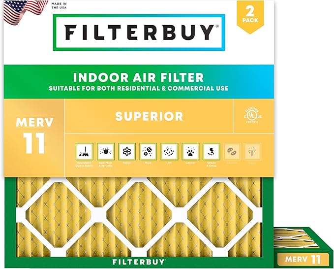 Filterbuy 11.25x11.25x1 Air Filter MERV 11 Superior Pet & Allergy Defense by Filterbuy
