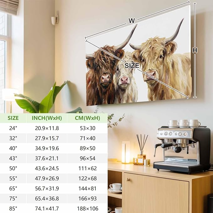 Farmhouse Highland Cows Indoor TV Cover, Elastic TV Screen Protector Watercolor - Image 3