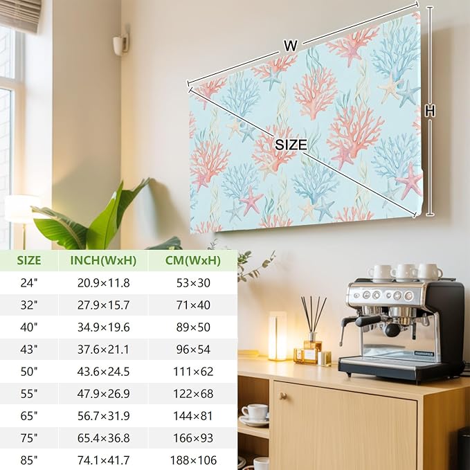 Watercolor Ocean Starfish Coral Indoor TV Cover, Elastic TV Screen Protector - Image 4