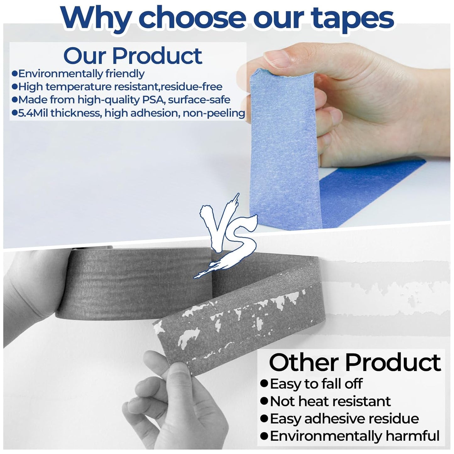 10 Rolls Blue Painters Tape 2 Inch, Bulk Masking Master Tape 60 Yards, Wall Masking Tape No Residue, Multi-Surface Painter's Tape for Wall Painting Edge Treatment DIY Crafts,600 Yards Totally