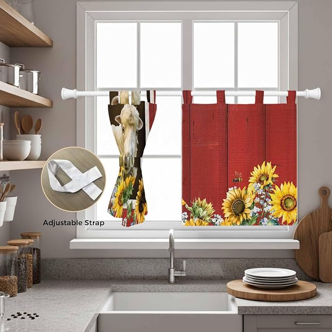 Sheep Flowers Kitchen Curtains 36 Inch Length, Small Window Curtains Tab Top - Image 5
