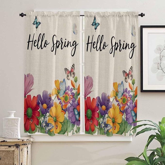 Spring Flowers Bedroom Curtains 63 Inches length, Farmhouse Vintage Country - Image 2