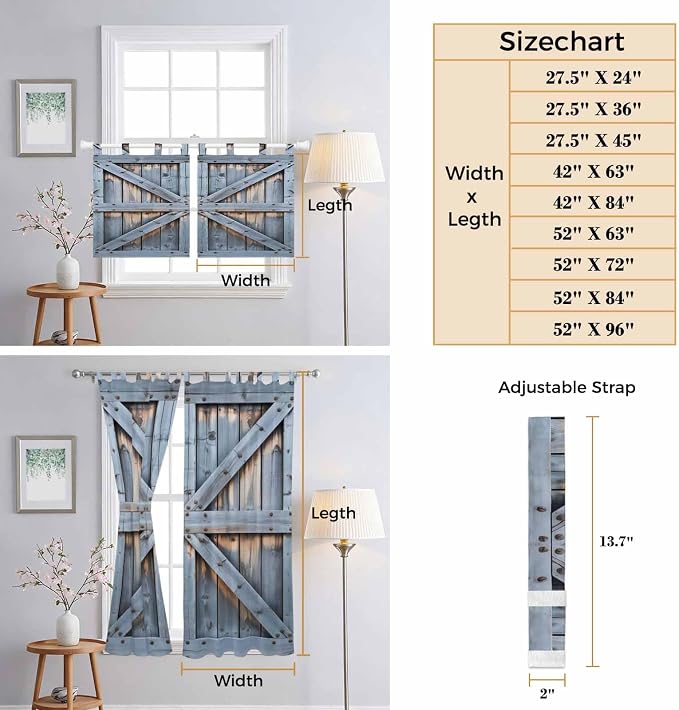 Farmhouse Wood Grain Kitchen Curtains 24 Inch Length, Small Window Curtains Tab - Image 8