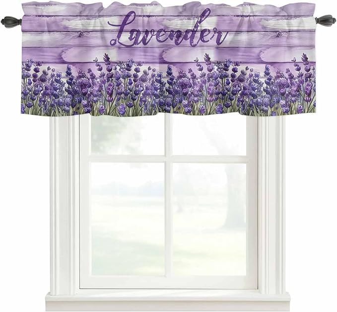 Kitchen Valances for Window, Retro Lavender on Farm Wood Grain Light Filtering - Image 3