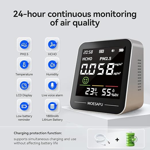 Indoor Air Quality Monitor, Formaldehyde Particulate Matter Detector, PM2.5 - Image 3
