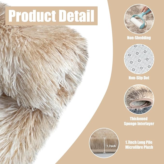 Shag Area Rug for Bedroom 4x6,Fluffy Area Rugs for Living Room,Soft Fuzzy Rug Non-Shedding Indoor Plush Carpet for Kids Bedroom Nursery Dorm Home Decor,Tie-Dyed Beige