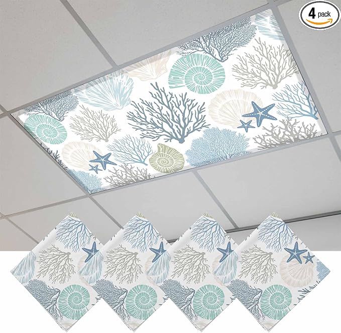 4 Pack Coral Sea Snail Starfish Fluorescent Light Covers Green Blue Costal by Unknown
