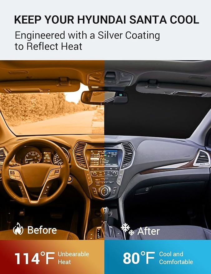 Proadsy 2026 Upgrade Windshield Sun Shade Custom Fit 2013-2018 Santa Foldable - Image 3