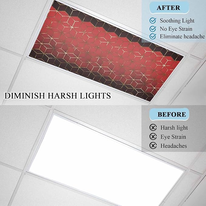 2x4 ft Fluorescent Light Cover for Ceiling Abstract Red Gradient Geometric - Image 4